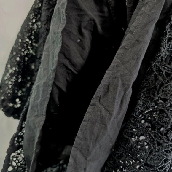 Maeve Shirt Womens XS Black Puff Sleeve Boho Crochet Cover Up Cutwork - Picture 9 of 11